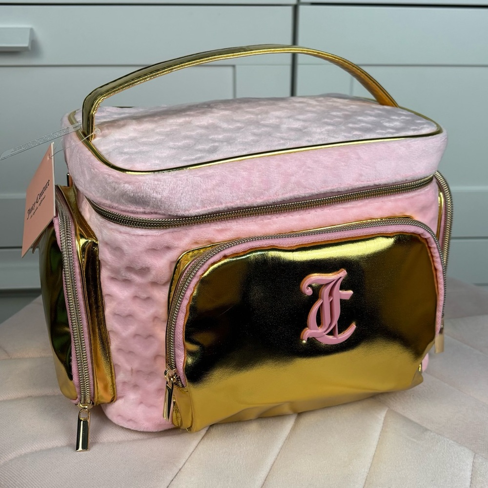 Juicy Couture Pink & Gold Velvet Travel Cosmetic Bag